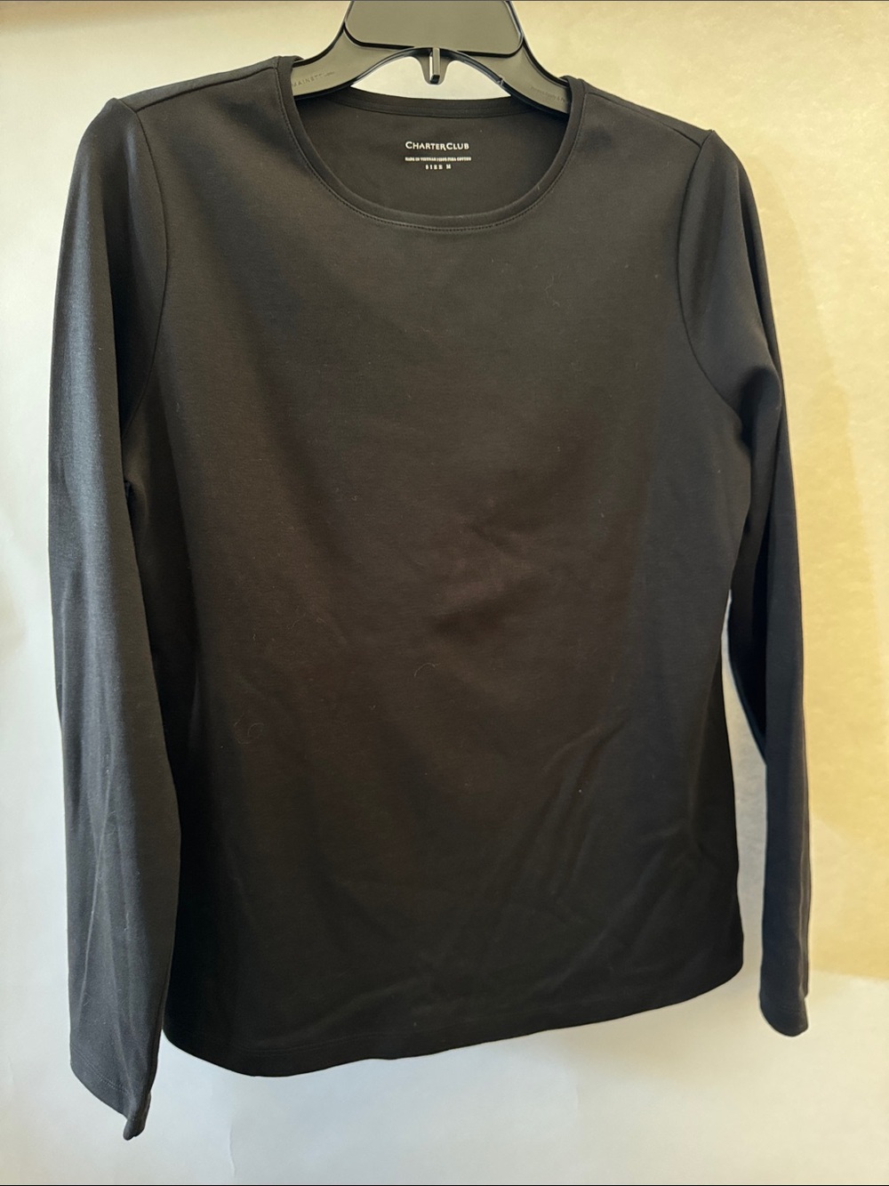 Charter Club Black Long Sleeve Crewneck Tee Classic Fit